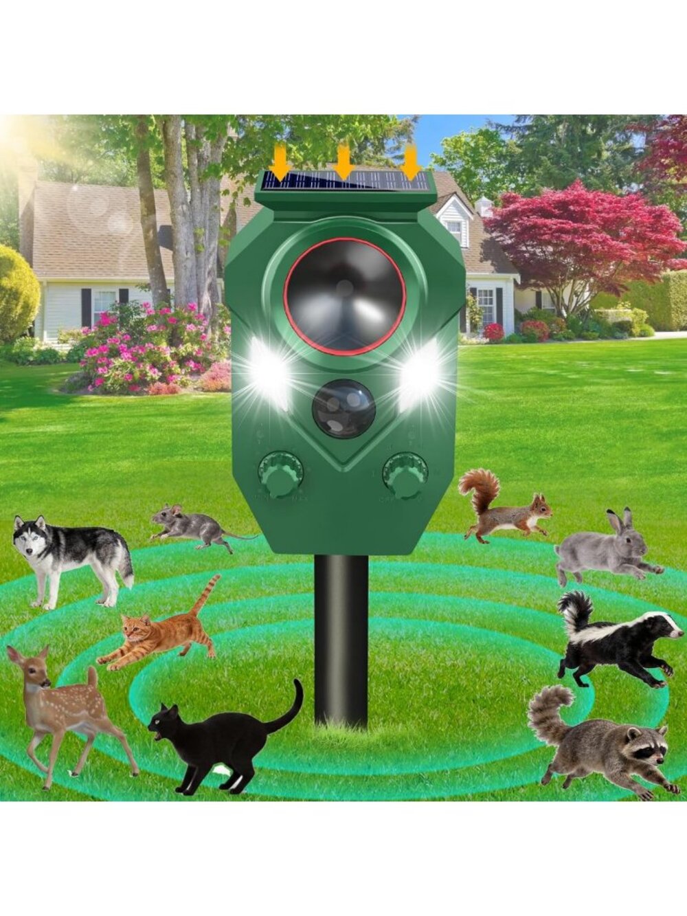 Solar-Powered Ultrasonic Animal Repeller with PIR Sensor - Eco-Friendly Pest